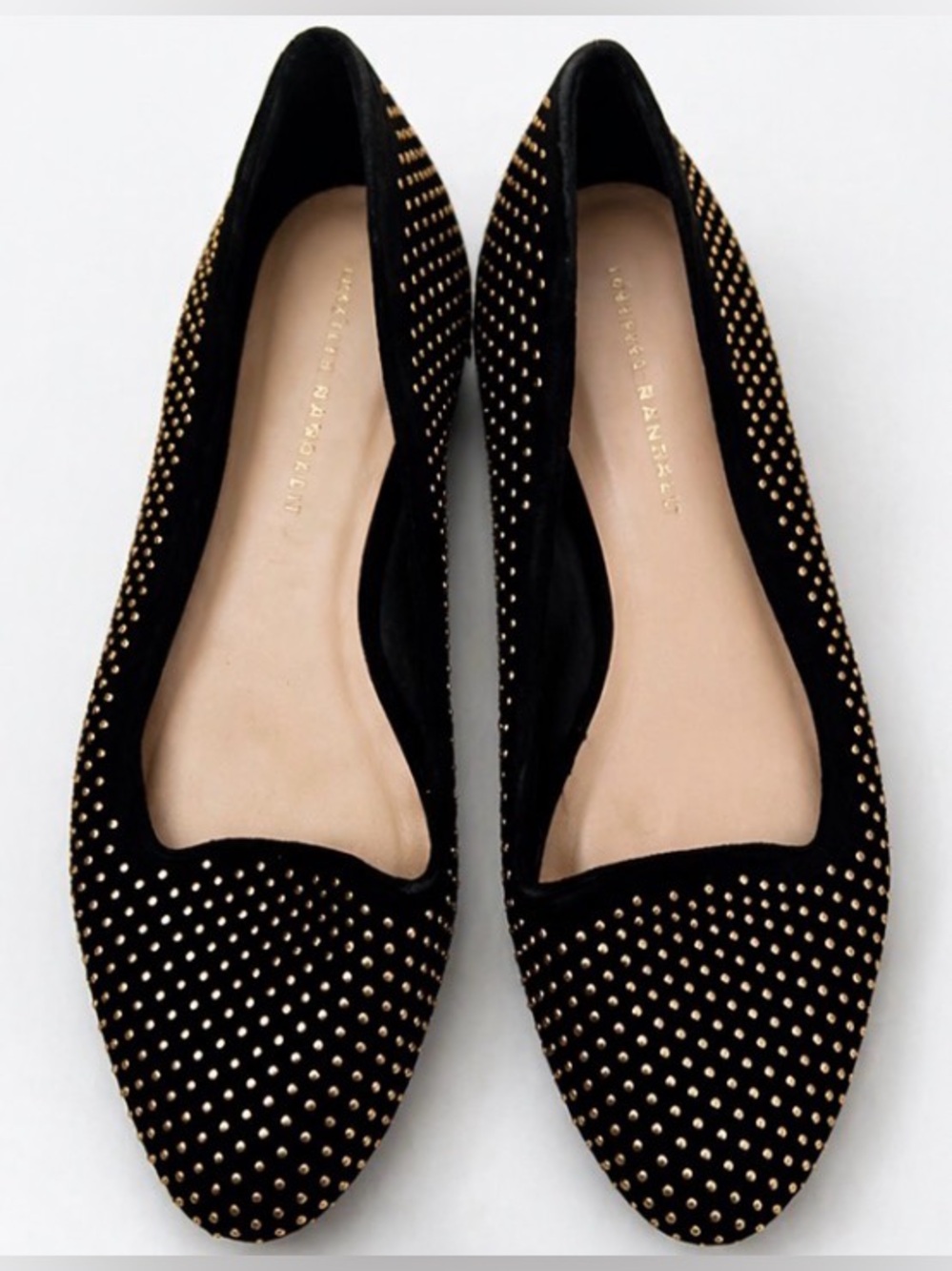 [Loeffler Randall] Black and Gold Studded Suede Flats Sz: 8.5B